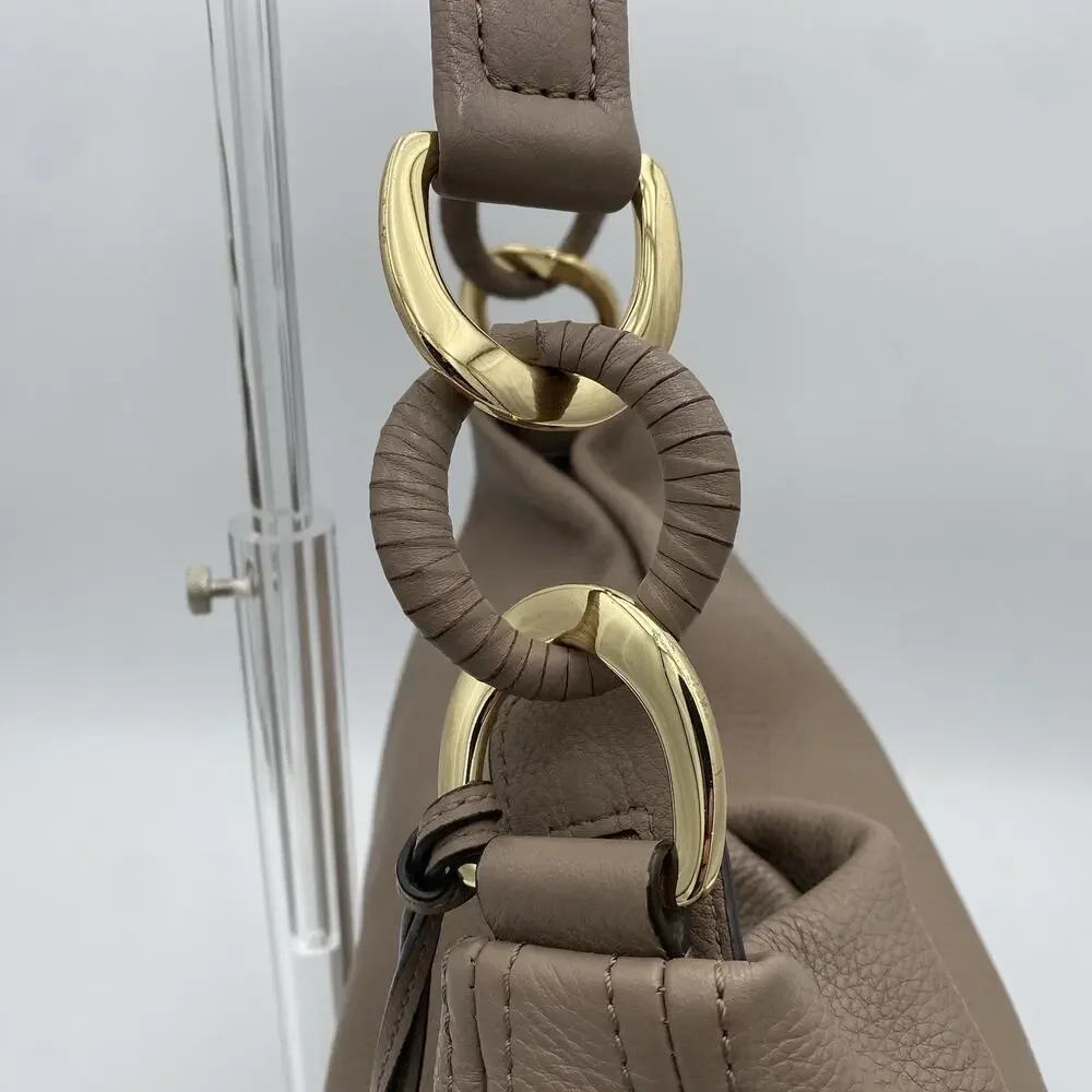 Michael Kors Taupe Hobo Shoulder Bag Soft Pebbled Leather Gold Chain Hardware
